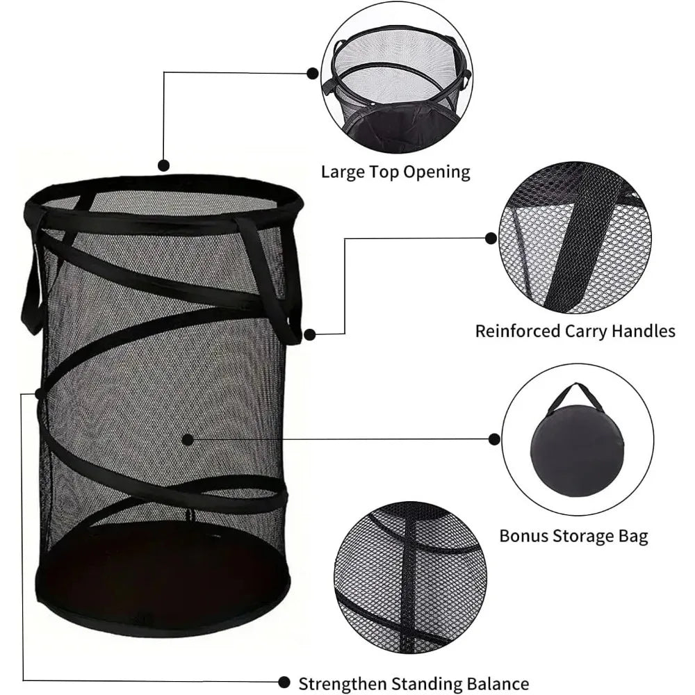 SPIRAFOLD Laundry Basket | Foldable & Breathable | Mesh Design with Carry Handles | For Home, Bathroom & Student Apartment