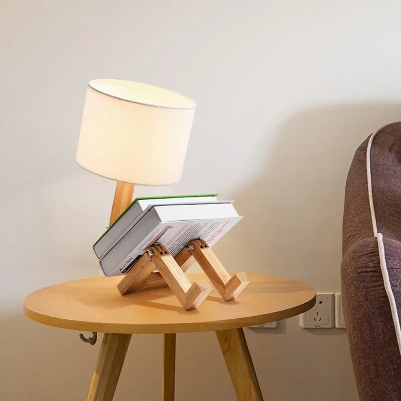 Wooden Table Lamp with Book Holder – Modern Design for Your Home