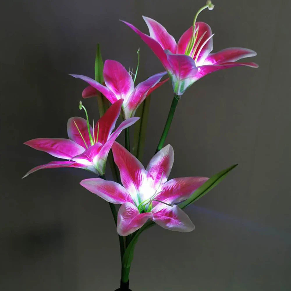Solar LED flower lights in lily shape – Color-changing garden lights with stake for outdoor areas