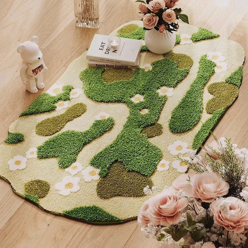 Long Tufting Moss Bedroom Rug