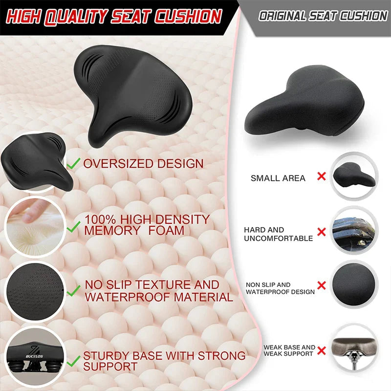 Oversized Bike Saddle with Shock Absorption and Waterproof Design – Comfortable Bicycle Seat for Long Distances