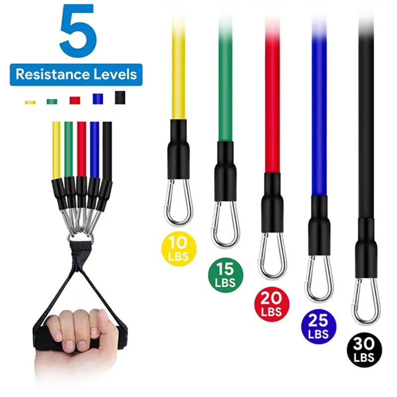 11-Piece TPE Resistance Band Set with Handles, Door Anchor, Ankle Straps, Carry Bag