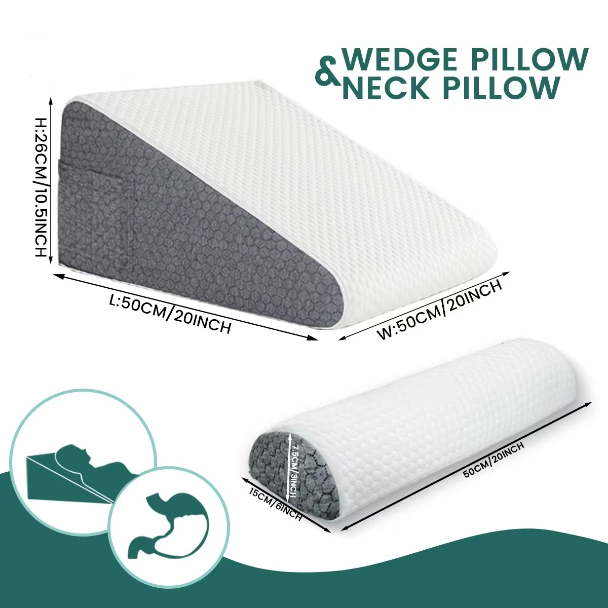 Dual Comfort Memory Foam Orthopedic Wedge Pillows with Breathable Covers