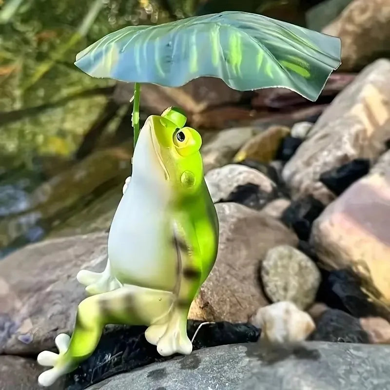Frog on Lotus Leaf Figure for Aquarium Garden Decoration and Balcony Decoration