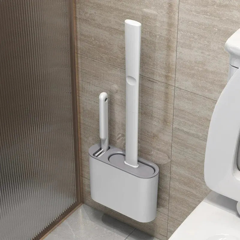 Toilet Brush HygieBrush DuoClean | 2-in-1 Silicone Toilet Brush Set with Wall Mount | Antibacterial & Space-Saving