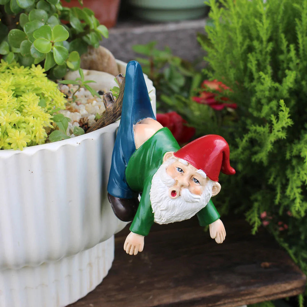 Funny Gnome Flower Pot Hanger made of Resin with Pants on a Branch