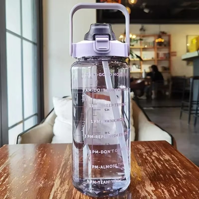 Large 68oz Sports Water Bottle with Straw and Time Marker for Gym and Outdoor Fitness