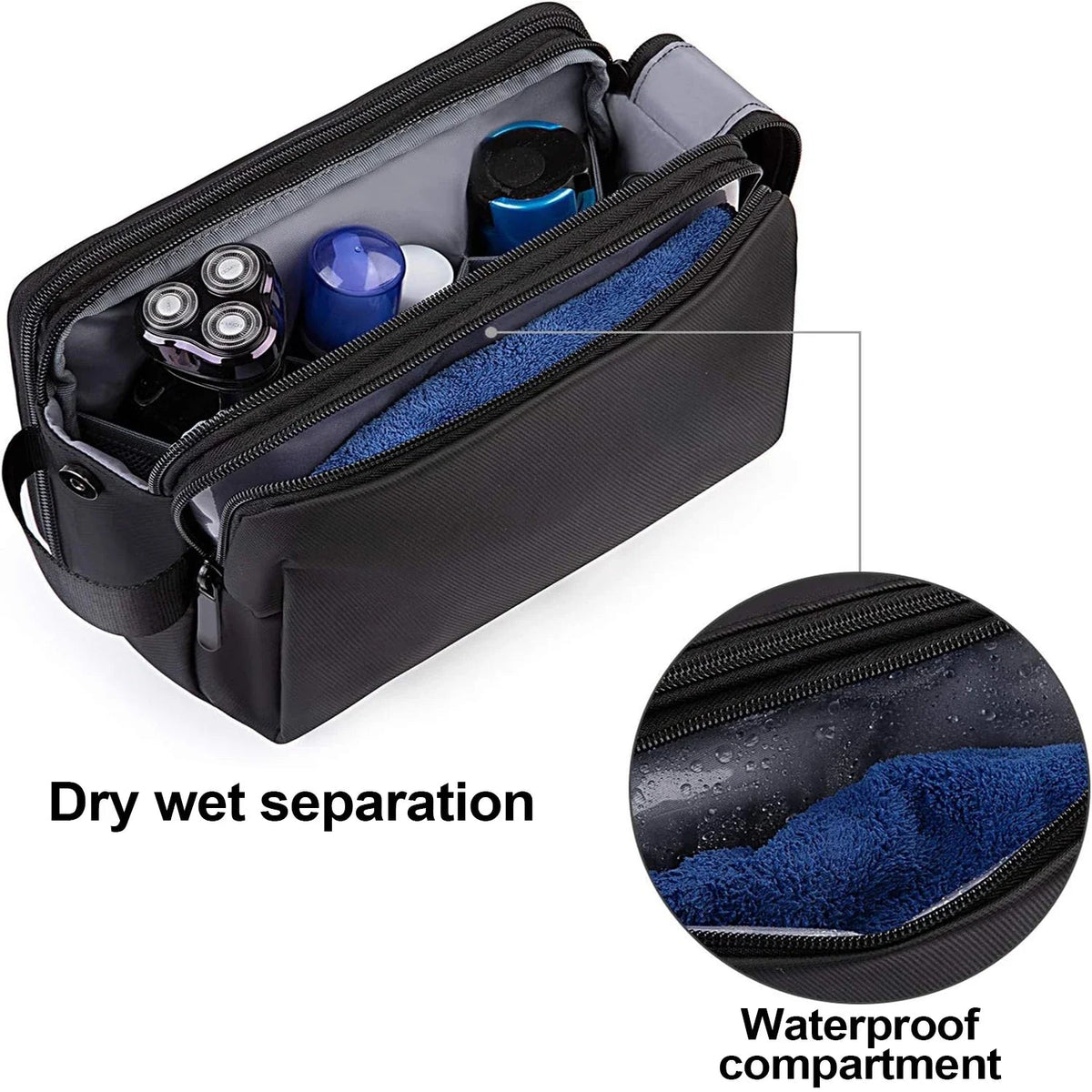 Gentrax Toiletry Bag Men | Water Repellent & Large | Tear Resistant Travel Organizer with Wet Compartment | Dopp Kit for Shaving & Care