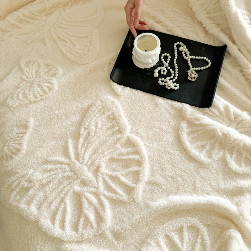 Fleurière Flannel Blanket | 3D Butterfly Design | Soft & Warming | For Bed, Sofa & Camping