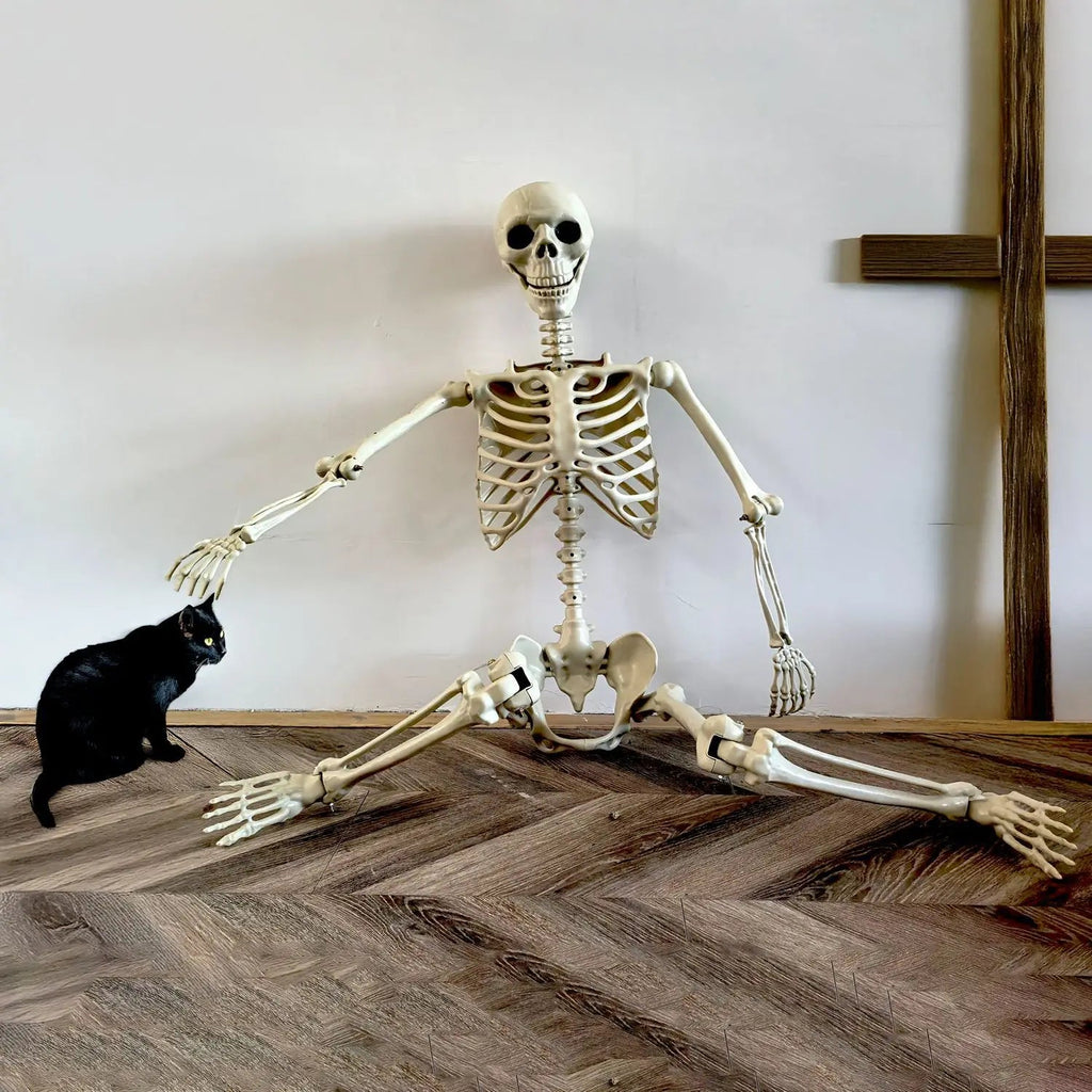 Movable human skeleton 90–165 cm — realistic decoration for Halloween and horror parties