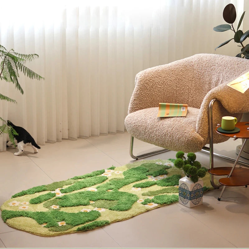 Long Tufting Moss Bedroom Rug