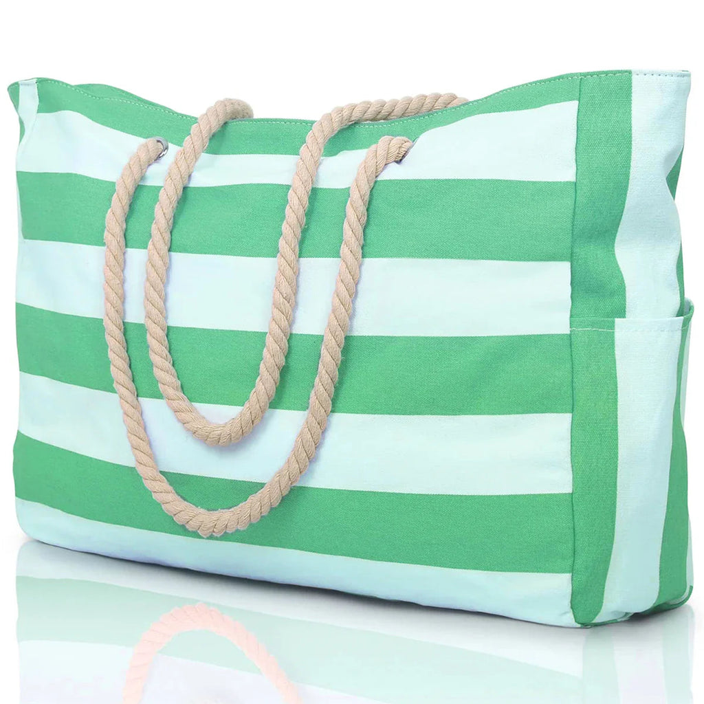 Marivalis Striped Beach Bag with Zipper | Foldable & Waterproof | Sand Resistant Canvas | For Travel & Vacation