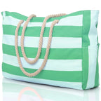 Marivalis Striped Beach Bag with Zipper | Foldable & Waterproof | Sand Resistant Canvas | For Travel & Vacation