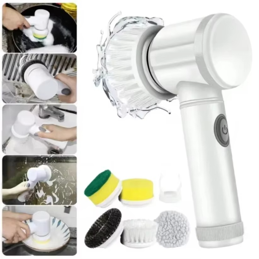 Electric Spin Scrubber with 5 Replaceable Brush Heads, Powerful Cordless Bathroom Cleaning Brush