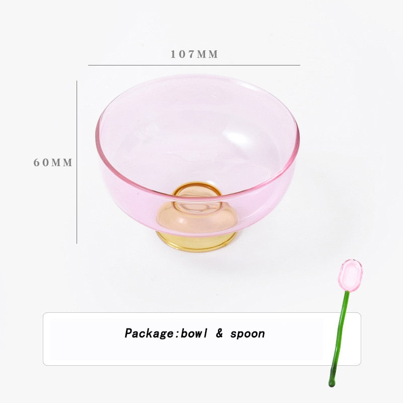 Colorful borosilicate dessert bowl with spoon