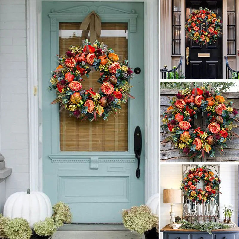 Autumna Charm Autumn Door Wreath | Pumpkin & Rattan | 40 cm | Handmade Decoration for Autumn & Thanksgiving