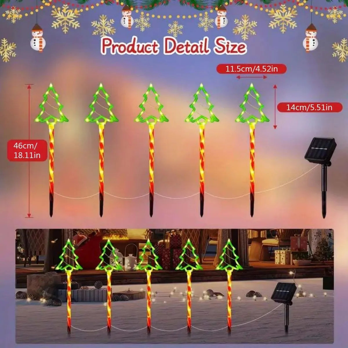Solavine | Solar Garden Lights Christmas | 5-Piece Set LED Candy Canes | 8 Light Modes | IP65 Waterproof | Decoration for Garden & Path