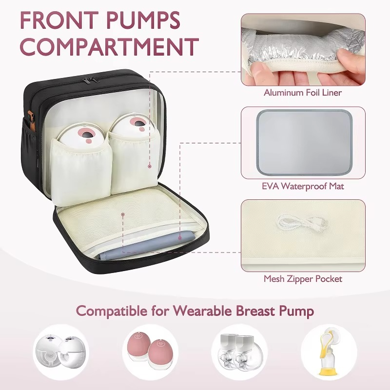 Detachable Breast Pump Bag With Insulated Pockets And Multiple Compartments