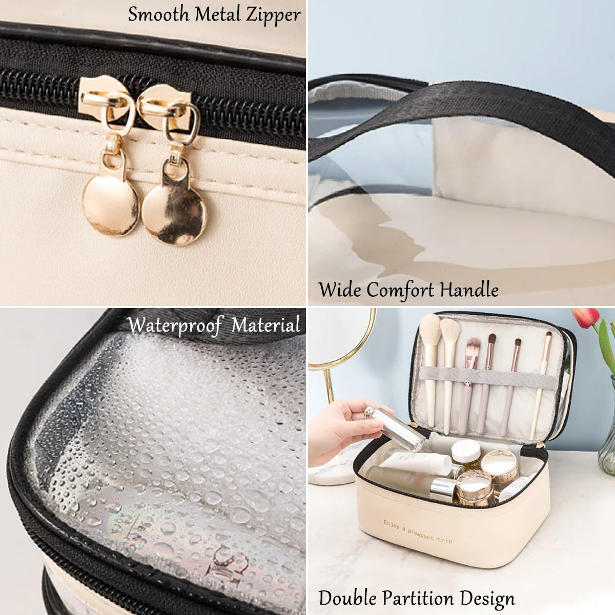 Cosmetic Bag Lunavie | Double-Layer & Waterproof | Large Capacity | Transparent Lid