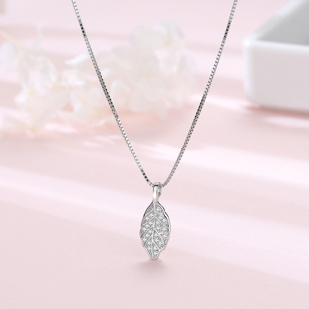 Nature Sparkle Tree Leaf Pendant Necklace