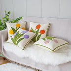 Embroidered tulip cushion cover
