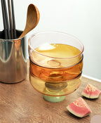 Colorful borosilicate dessert bowl with spoon