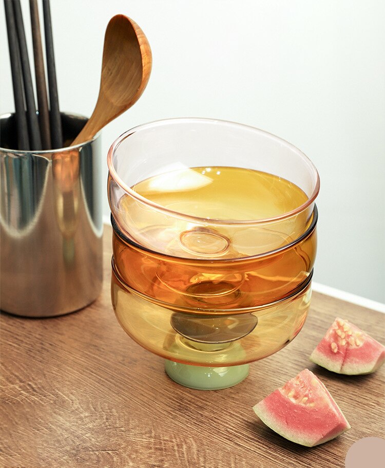 Colorful borosilicate dessert bowl with spoon