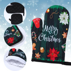 HollyHeat Oven Gloves 2-Piece Set | Christmas Baking Gloves with Festive Design | Heat Resistant Kitchen Gloves for Christmas & New Year