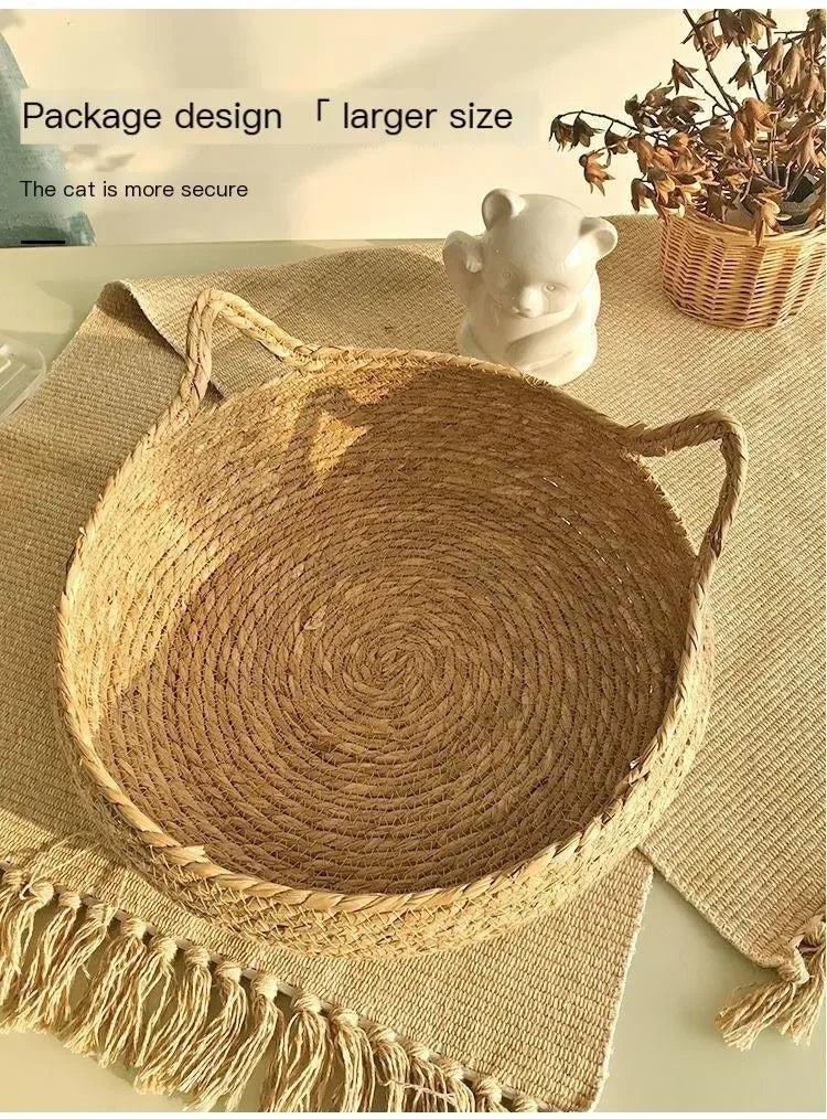 Rattan cat bed handwoven & washable
