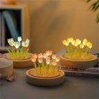 Handmade Artificial Tulip LED Night Light Bedside Table Lamp for Bedroom and Gift Decor