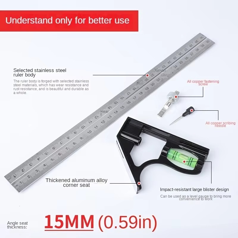 12-Inch Adjustable Stainless Steel Precision Angle Measuring Tool