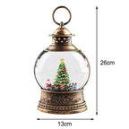 Lunavera Christmas Snow Globe Lantern | Music Box with LED Light & Glitter | Vintage Gold Design | USB & Battery Operated | 21–26 cm