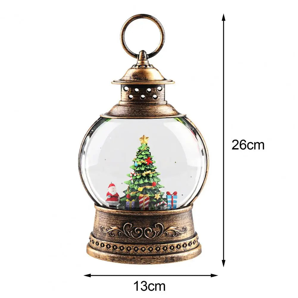 Lunavera Christmas Snow Globe Lantern | Music Box with LED Light & Glitter | Vintage Gold Design | USB & Battery Operated | 21–26 cm
