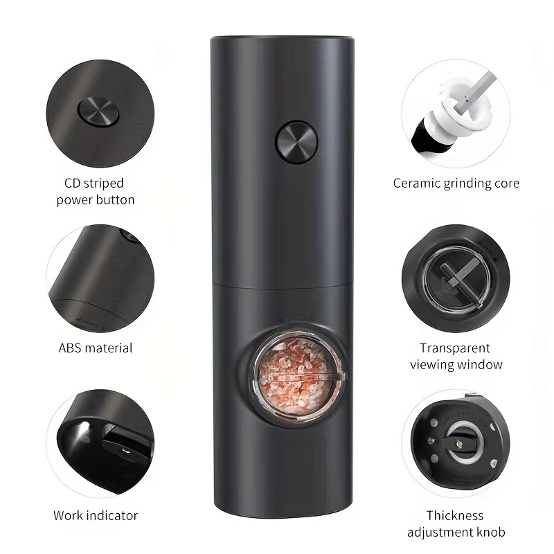 Electric Pepper and Salt Grinder Set with Adjustable Coarseness and LED Light