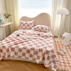 Pandaluna Fleece Blanket with Check Pattern | Soft & Breathable | For Sofa, Bed & Office | Machine Washable | Pink/White