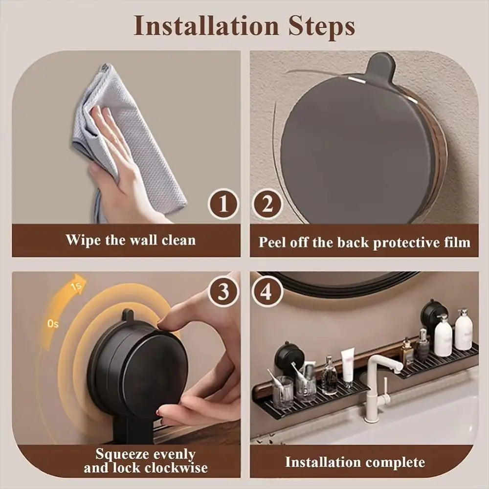 Over Sink Suction Cup Walnut Bathroom Rack