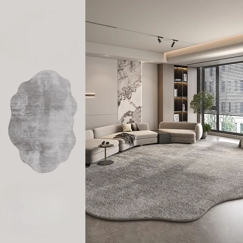 Irregular Polyester Plush Rug with Machine-Washable Surface for Bedroom and Living Room