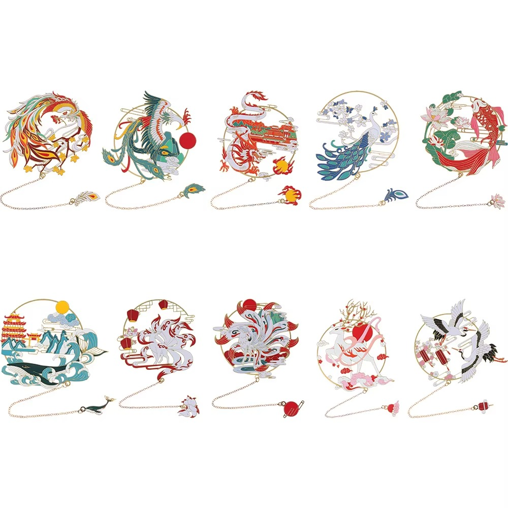 Metal Tassel Calligraphy Bookmark – Chinese Style Fan Design for Books and Journals