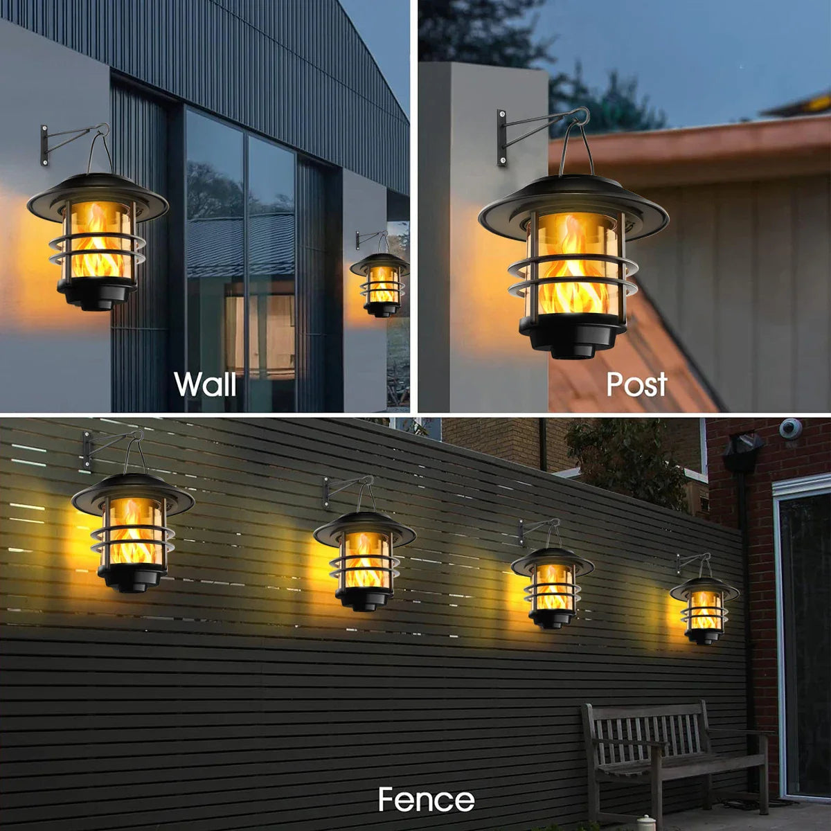Flammora Solar Pendant Light with Flame Effect | IP65 Waterproof | Stainless Steel & Glass | For Garden, Fence & Terrace