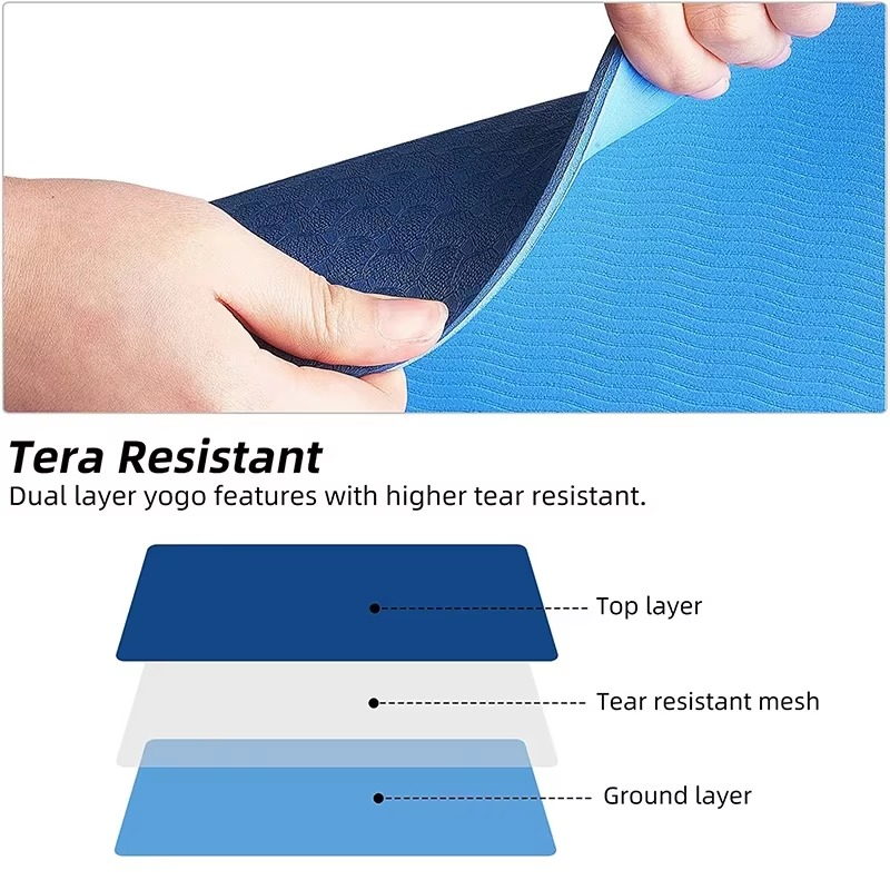 TPE Yoga Mat Non Slip Double Layer Exercise and Pilates Mat with Carry Bag