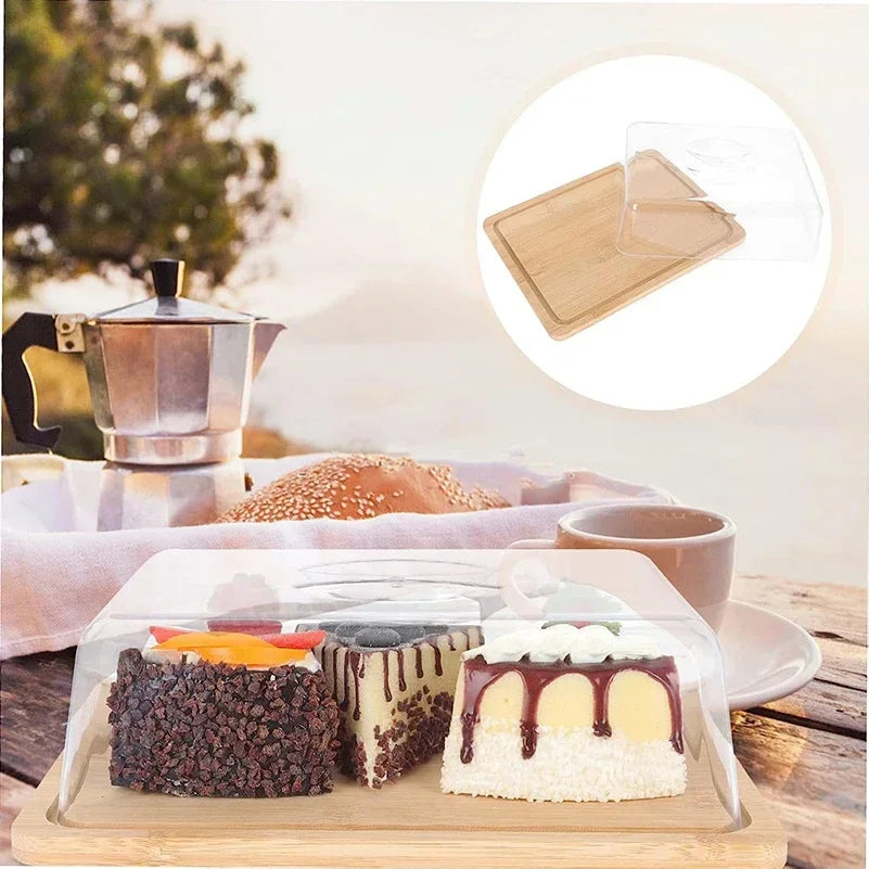 Rectangular cheese and butter dish with bamboo board