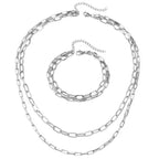 Layered Dual Paperclip Bracelet and Necklace Set