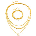 Paperclip & Curb Chain Dainty Pearl Bracelet and Necklace Stack Set