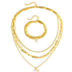 Paperclip & Curb Chain Dainty Pearl Bracelet and Necklace Stack Set