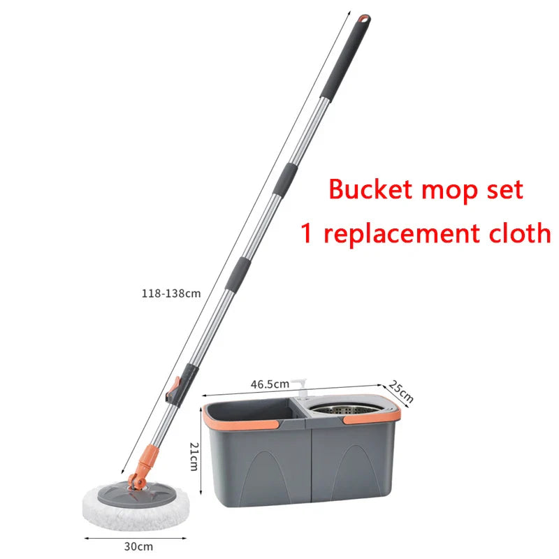 Dual chamber mop with double chamber bucket | 138 cm stainless steel handle | 360° swivel head | For tiles, wood & laminate