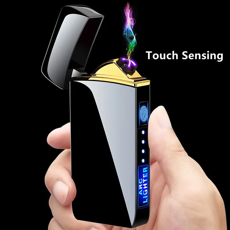 Rechargeable USB Plasma Lighter with Windproof Double Arc Flame – Stylish Metal Design for Indoor and Outdoor Use