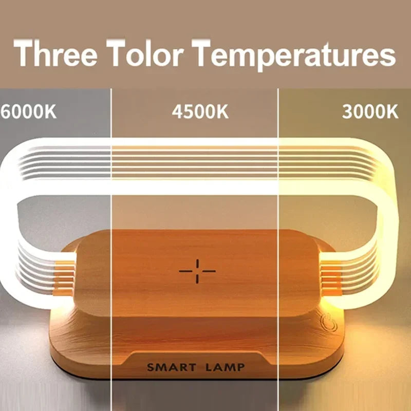 LumiCharge Touch | LED Table Lamp with Wireless Charger | Dimmable & Touch Control | Qi Fast Charging Function | Wood Look