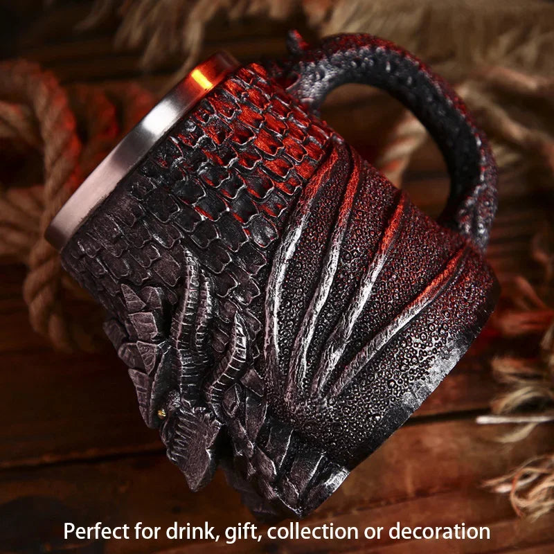 Medieval Dragon Resin Stainless Steel Mug as Coffee Mug or Tea Mug