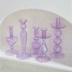 Ribbed Glass Candle Holders - Lilac