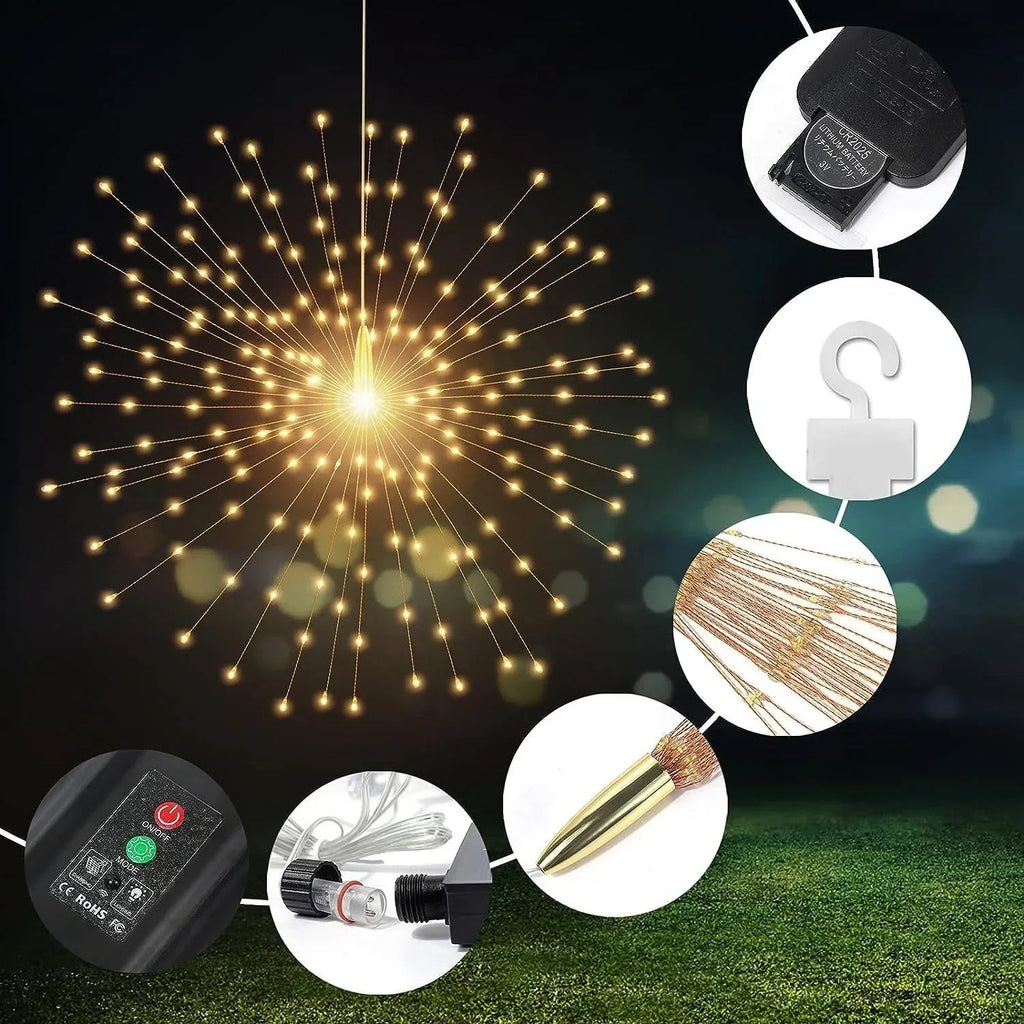 Lunaris Solar Fireworks Fairy Lights | 5×90 LEDs | 8 Modes & Remote Control | IP65 Waterproof | Garden, Terrace & Christmas